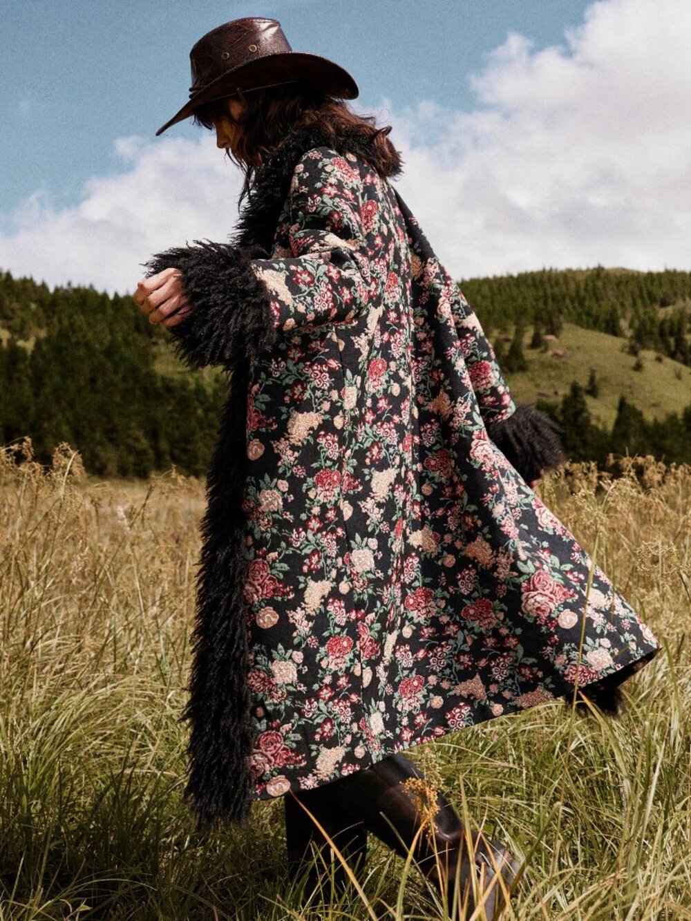 Boho Beauty Women's Casual Long Sleeve Jacquard Woven faux fur trim Jacket